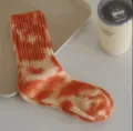 Orange tie-dye mid-calf crew socks for men and women, trendy street style skateboard socks. - One Size / Sunset Gold