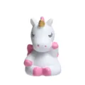 Süße weiße Einhorn-Figur mit pinken Details und goldenem Horn, süße Harz Cartoon Tier Deko - Sitzende Haltung / Weiß mit rosa Flügeln
