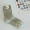 Chaussettes mi-mollet rayees verticales femme printemps ete vert clair chaussettes tendance - Taille unique / Vert Haricot