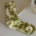 Green tie-dye streetwear socks, cozy mid-tube knit casual skateboard couple fashion socks. - One Size / Jiangnan Green