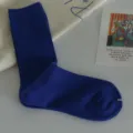 Solid color mid-calf cotton socks in vibrant blue, Japanese Harajuku style everyday casual wear. - Blue