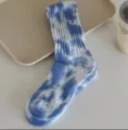 Blue tie-dye mid-length socks, thick-needle knitted streetwear casual socks for daily wear. - One Size / Earthly Style