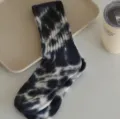 Black white tie dye socks, thick knit street style crew socks for daily wear and couple outfit. - One Size / Ancient Verdant Wood