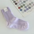 Chaussettes mi-hautes côtotées violet clair pour femmes, style japonais mignon uni. - Taille unique / Violet Lait