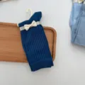 Calzini al polpaccio a righe verticali tinta unita da donna con grazioso fiocco per estate. - Taglia unica (senza fiocco) / Blu Mare Profondo
