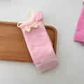 Calzini medi rosa da donna, dolce stile giapponese a righe verticali con grazioso fiocco. - Taglia unica (senza fiocco) / Rosa chiaro
