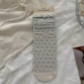 Grey polka dot mesh ruffle bow stackable socks, trendy ins style Korean girls breathable hosiery - One Size / Cream White Glitter Polka Dot Bow