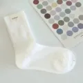 White ribbed mid-calf socks for women, Japanese style casual daily wear cotton blend socks. - One Size / Fatty White