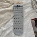 Grey polka dot mesh ruffles bow stack socks sweet cute girl aesthetic vintage style breathable - One Size / Light Blue Glitter Polka Dot Bow