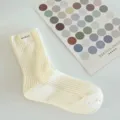 Classic creamy white ribbed mid-tube socks for women, soft cotton casual daily wear. - One Size / Milky White