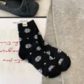 Chaussettes mi-hautes noires femme hiver motif flocon de neige blanc chaussette coton chaude - Taille unique / Noir