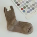 Khaki ribbed crew socks for women, cute Japanese style solid color knitted daily socks. - One Size / Milk Coffee