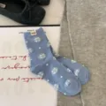 Chaussettes mi-hautes en coton bleu avec motif flocon d'hiver et étiquette tissée - Taille unique / Bleu