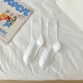 Calzini al polpaccio a costine bianchi da donna cotone traspirante estate basic moda - Taglia unica (senza fiocco) / Bianco Sporco