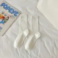 Calzini medi bianchi tinta unita da donna traspiranti a righe verticali estivi stile sottile - Taglia unica (senza fiocco) / Bianco Latte