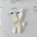 White ruffle mid-calf cotton socks sweet Japanese style cute bow socks for women everyday wear - One Size / White Large Lace Trim
