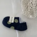 Women's deep blue short boat socks with green polka dots, comfortable cotton breathable ankle socks. - One Size / Large Polka Dot Blue