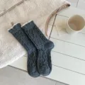 Cozy dark gray knit wool socks for women, winter warm cable-knit style with contrast cuff. - One Size / Dark Gray