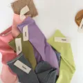Women cotton mid-tube socks summer candy color rolled edge breathable comfortable multi-color option - One Size / New Color: Almond Vanilla Pink