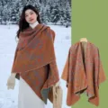 Herbst Winter Vintage Strick Schal Cape, elegantes Blumenmuster warme Oberbekleidung. - Klassischer Palast-Orange