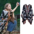 Herbst Winter Kaschmirimitat Strick Schal Poncho, geometrisches Muster, kuscheliger Umhang. - Windiges Kreuz