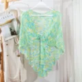 Gruen gelber Gradient Strick Strand Schal Damen Sommer Cardigan Cover Up offener Cape Top. - Smaragdgrün