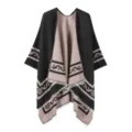 Damen Strick Cape Schal retro Fransen Poncho offene Vorderseite elegante Winterkleidung. - Schwarz Khaki