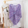 Damen Farbverlauf Strick Strand Schal Cardigan stilvoll ausgehoehlt Cape Urlaub Kleidung - Lila