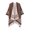 Damen ethnisch Stil gestrickt retro Cape Schal Mantel Oberbekleidung Mode Reise Detail - Kaffeebraun