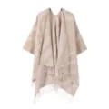 Cozy women's winter cashmere feel plaid tassel cape stylish warm travel fringe shawl poncho - Off White