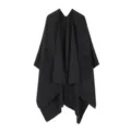 Schwarzer Kaschmir-Effekt offener Umhang Poncho Detail, kuscheliger Schal mit Taschen für warmes Stil. - Morgenmantel / Schwarz