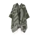 Autumn winter women tassel plaid poncho cape, cozy warm imitation cashmere shawl for travel. - Green