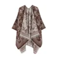 Herbst Winter Vintage Blumen Jacquard Poncho Schal elegante warme Damen Umhangschultertuch - Kaffeebraun