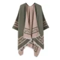Damen Retro ethnischer Strick Schal offene Vorderseite Wendecape Cardigan Outdoor Mode neu - Grün