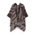 Brown grey plaid tassel poncho cape shawl for women winter warm outerwear cozy fashion accessory - Coffee