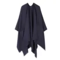 Dunkelblaue Poncho Cape aus Kaschmir-Imitat mit Taschen, stylischer warmer Schal. - Morgenmantel / Marineblau