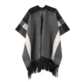 Classic black grey plaid warm winter poncho shawl with fringe fashion cape for women - Robe / Dark Grey (Plaid)