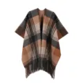 Herbst und Winter dicke Karo Quasten Umhang warme Mode Oberbekleidung Damen Schal Poncho - Schwarz