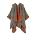 Etnischer Stil Strick Cape Detailansicht, bunter geometrischer Print, weicher Stoff - Blau Orange