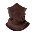 Brown knitted neck warmer closeup, thick thermal snood for winter outdoor sports and daily wear. - Coffee