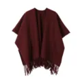 Femme écharpe frangée couleur unie cape hiver chaud tricoté élégant vêtement dessus - Bordeaux