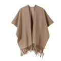 Femme couleur unie frange châle épais chaud hiver cape confortable couverture écharpe - Kaki