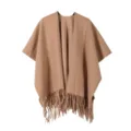 Cape châle à franges unie pour femme, couverture poncho épaisse et chaude pour l'hiver. - Chameau