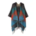 Ethischer Stil Strick Fransen Schal Damen Farbverlauf Umhang Winter warme Mode Wickel - Regenbogenmuster Robe / Blaugrün