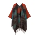 Ethnischer Strick Umhang Schal mit Fransen offene Vorderseite geometrisches Muster Damen - Regenbogenmuster Robe / Orangerot