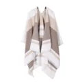 Böhmischer gestreifter Poncho Schal, warmer offener Umhang für Damen mit Fransen. - Patchwork Khaki