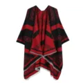 Rood zwarte paisley jacquard poncho cape sjaal met franjes warme winterkleding dames - Rood