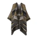 Châle en tricot géométrique bohème, poncho cape vintage chaud à franges pour femmes. - Châle à petit motif cachemire - Kaki