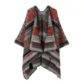 Femme poncho tricoté style bohème châle hiver cape chaude ethnique enveloppante mode - Châle à petit motif cachemire - Gris et orange