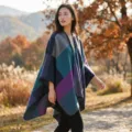 Geometrisches Farbtuch Cape Schal, warme Outdoor Herbst Mode Kleidung Variante. - Karo-Block Lila